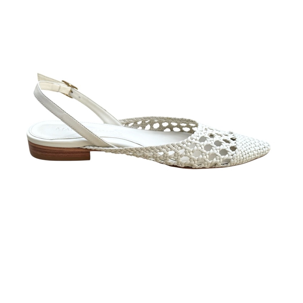 MARION PARKE Patty Slingback Flat Sandals White Braided Leather - Picture 7 of 16